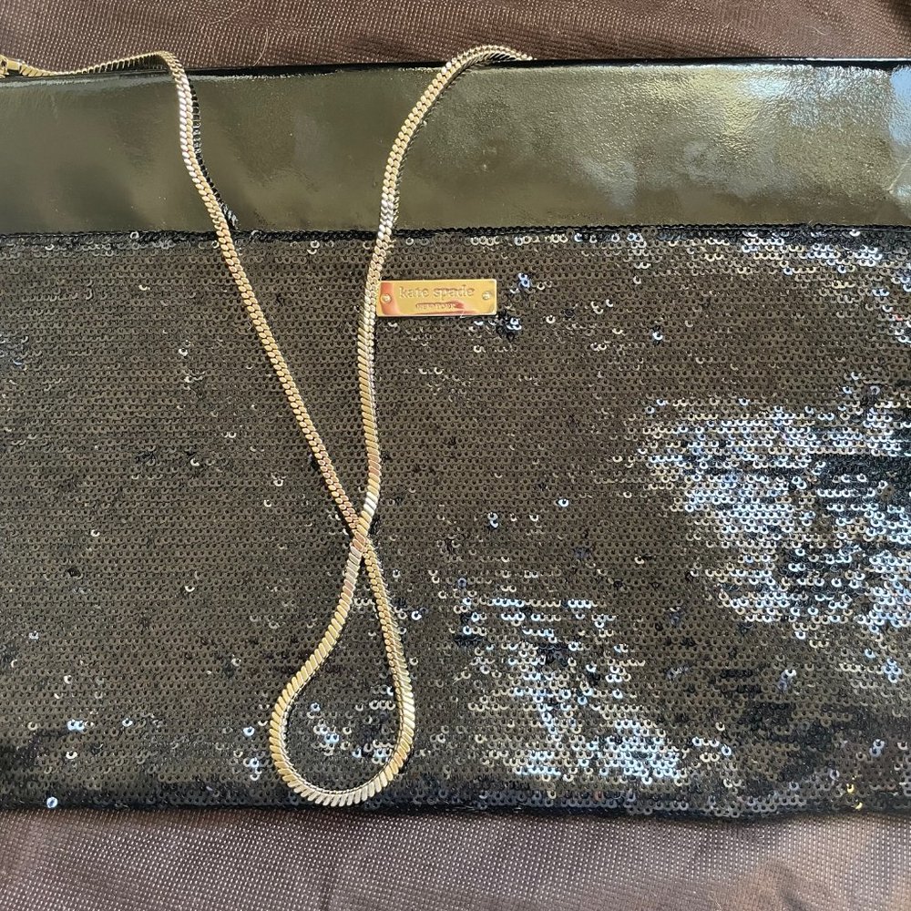 Authentic Kate Spade Black Patent Sequin Shoulder Bag or Jumbo Clutch Pristine
